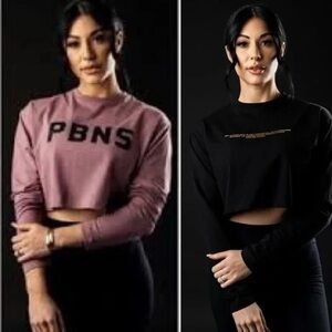 Alphalete Cropped Long Sleeve Tee Set Purple & Black Sz Small Lifestyle Fit